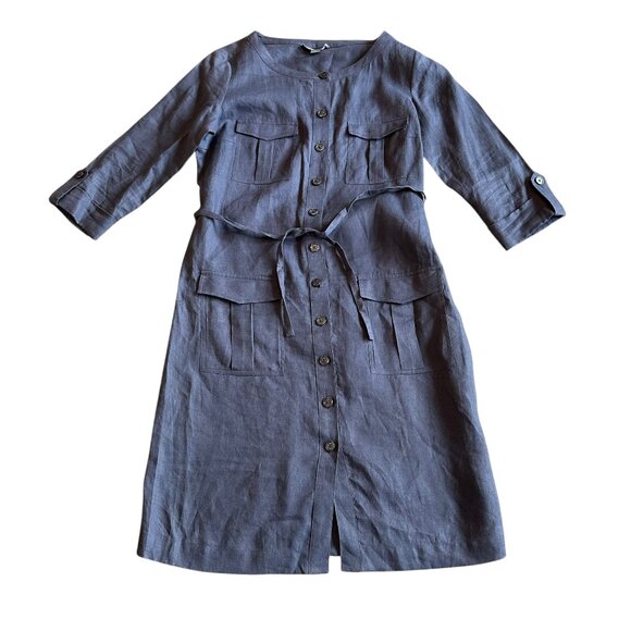 Go Silk 100% Linen Button-Down Shirt Dress w/ Belt 3/4 Sleeves Pockets Size XS - Picture 1 of 13